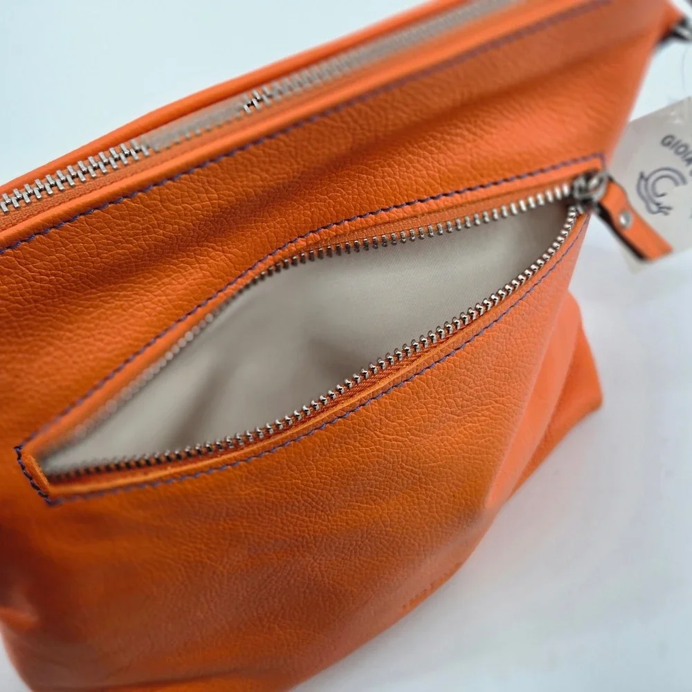 Gioia Chiara Firenze Orange Leather Zip Crossbody Bag Clutch NWT No Strap Italy